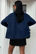 Yaka Siyah Garni Pul Payet Taşlı Oversize Denim Ceket 6125 resmi
